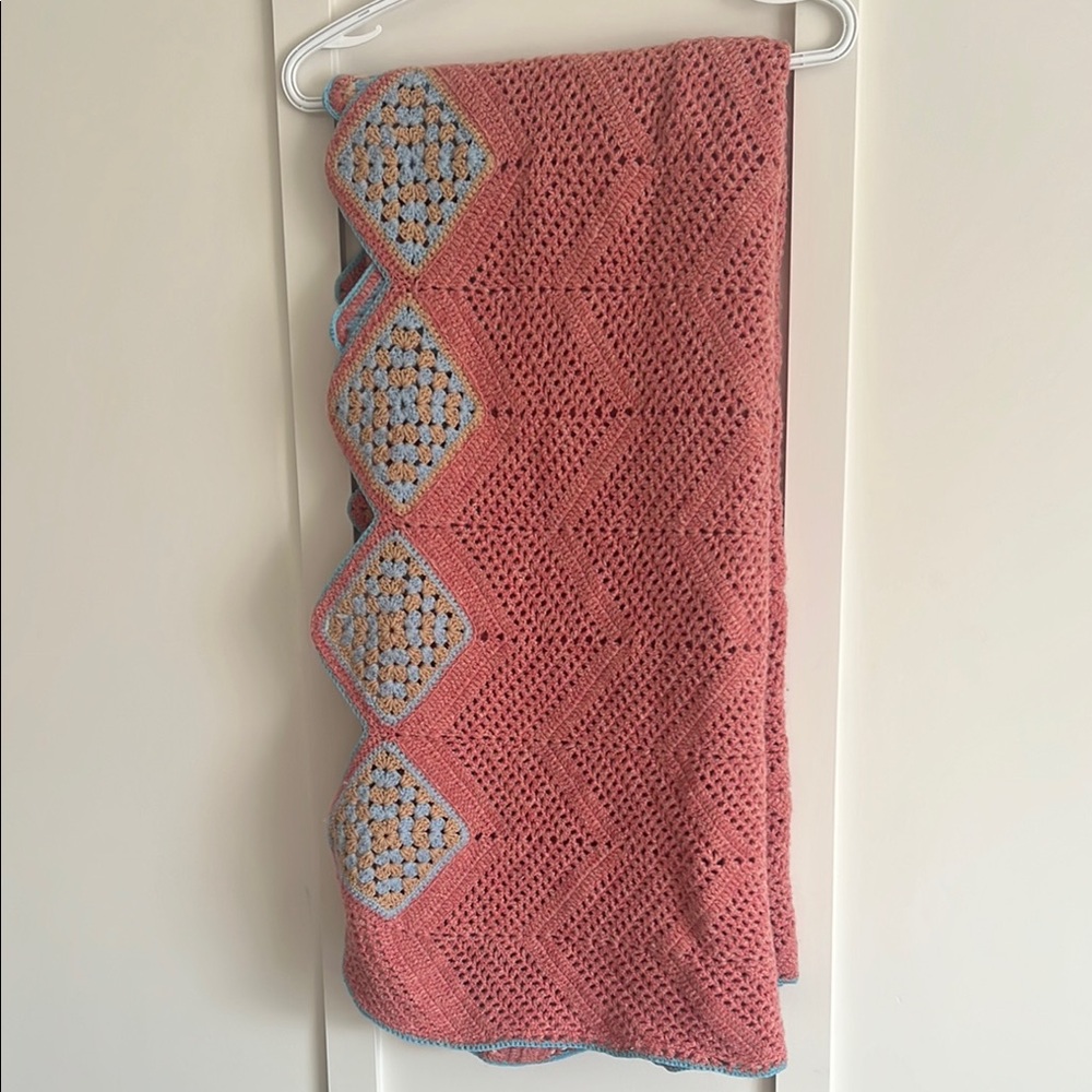 Handmade Crochet Blanket in Pink and Blue